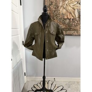 Shebang USA Original Leather‎ Jacket Womens 2X Olive Green Trucker Snap Button